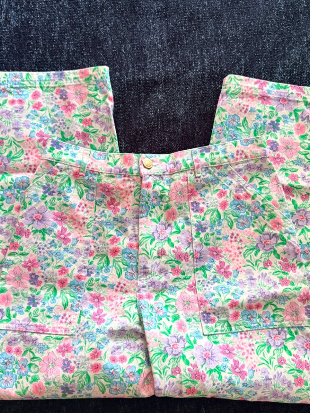 Big Bud Press Work Pants "wallpaper" Floral Pastel Pink Purple Blue Size L - Picture 6 of 8